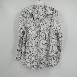 Womens Artsy Minimalist Linen Botanical Print Top Size XL Modern Organic